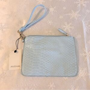 Jules Kaye Cosmetic Makeup Bag Wristlet Blue Vegan Leather NWT Gorgeous
